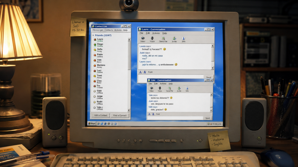 MSN Messenger abierto en una computadora durante los años 2000